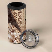 Samoa Siapo Elegant 4 in 1 Can Cooler Tumbler Hibiscus Chocolate Brown Motifs - Polynesian Pride