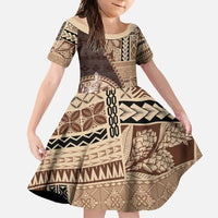 Samoa Siapo Elegant Family Matching Off Shoulder Maxi Dress and Hawaiian Shirt Hibiscus Chocolate Brown Motifs - Polynesian Pride