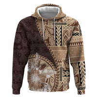 Samoa Siapo Elegant Hoodie Hibiscus Chocolate Brown Motifs - Polynesian Pride