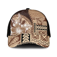 Samoa Siapo Elegant Mesh Trucker Cap Hibiscus Chocolate Brown Motifs LT05 One Size Black Brown - Polynesian Pride