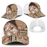 Samoa Siapo Elegant Mesh Trucker Cap Hibiscus Chocolate Brown Motifs - Polynesian Pride