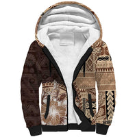 Samoa Siapo Elegant Sherpa Hoodie Hibiscus Chocolate Brown Motifs - Polynesian Pride