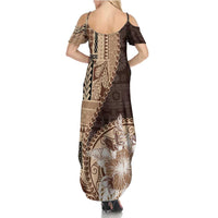 Samoa Siapo Elegant Summer Maxi Dress Hibiscus Chocolate Brown Motifs - Polynesian Pride