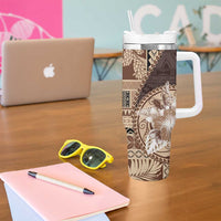 Samoa Siapo Elegant Tumbler With Handle Hibiscus Chocolate Brown Motifs - Polynesian Pride