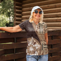 Samoa Siapo Elegant Women Polo Shirt Hibiscus Chocolate Brown Motifs - Polynesian Pride