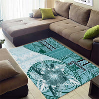 Samoa Siapo Elegant Area Rug Hibiscus Teal Motifs - Polynesian Pride