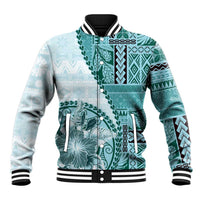 Samoa Siapo Elegant Baseball Jacket Hibiscus Teal Motifs - Polynesian Pride