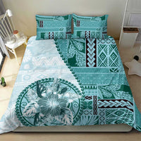 Samoa Siapo Elegant Bedding Set Hibiscus Teal Motifs - Polynesian Pride
