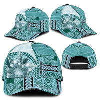 Samoa Siapo Elegant Classic Cap Hibiscus Teal Motifs LT05 - Polynesian Pride