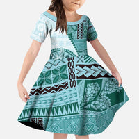 Samoa Siapo Elegant Family Matching Mermaid Dress and Hawaiian Shirt Hibiscus Teal Motifs - Polynesian Pride