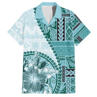 Samoa Siapo Elegant Family Matching Puletasi and Hawaiian Shirt Hibiscus Teal Motifs - Polynesian Pride