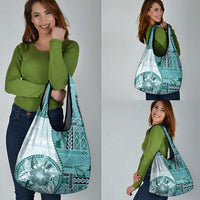 Samoa Siapo Elegant Grocery Bag Hibiscus Teal Motifs - Polynesian Pride