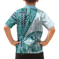 Samoa Siapo Elegant Hawaiian Shirt Hibiscus Teal Motifs - Polynesian Pride