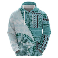Samoa Siapo Elegant Hoodie Hibiscus Teal Motifs - Polynesian Pride