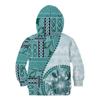 Samoa Siapo Elegant Kid Hoodie Hibiscus Teal Motifs - Polynesian Pride