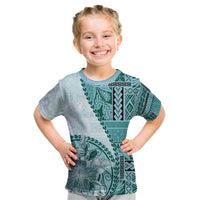 Samoa Siapo Elegant Kid T Shirt Hibiscus Teal Motifs - Polynesian Pride