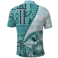 Samoa Siapo Elegant Polo Shirt Hibiscus Teal Motifs - Polynesian Pride