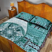 Samoa Siapo Elegant Quilt Bed Set Hibiscus Teal Motifs - Polynesian Pride