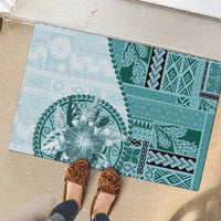Samoa Siapo Elegant Rubber Doormat Hibiscus Teal Motifs - Polynesian Pride