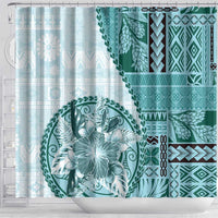 Samoa Siapo Elegant Shower Curtain Hibiscus Teal Motifs - Polynesian Pride