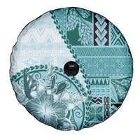 Samoa Siapo Elegant Spare Tire Cover Hibiscus Teal Motifs - Polynesian Pride