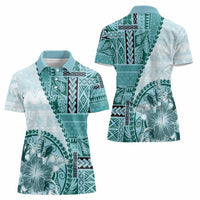 Samoa Siapo Elegant Women Polo Shirt Hibiscus Teal Motifs - Polynesian Pride