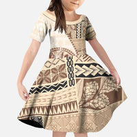 Samoa Siapo Elegant Family Matching Puletasi and Hawaiian Shirt Hibiscus Beige Motifs - Polynesian Pride