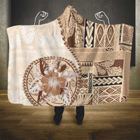 Samoa Siapo Elegant Hooded Blanket Hibiscus Beige Motifs - Polynesian Pride