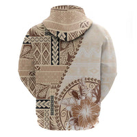 Samoa Siapo Elegant Hoodie Hibiscus Beige Motifs - Polynesian Pride