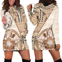Samoa Siapo Elegant Hoodie Dress Hibiscus Beige Motifs - Polynesian Pride
