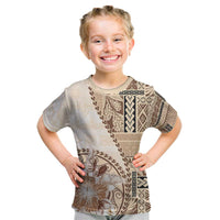 Samoa Siapo Elegant Kid T Shirt Hibiscus Beige Motifs - Polynesian Pride