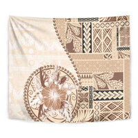 Samoa Siapo Elegant Tapestry Hibiscus Beige Motifs - Polynesian Pride