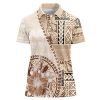 Samoa Siapo Elegant Women Polo Shirt Hibiscus Beige Motifs - Polynesian Pride