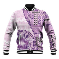 Samoa Siapo Elegant Baseball Jacket Hibiscus Violet Motifs - Polynesian Pride