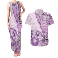 Samoa Siapo Elegant Couples Matching Tank Maxi Dress and Hawaiian Shirt Hibiscus Violet Motifs - Polynesian Pride