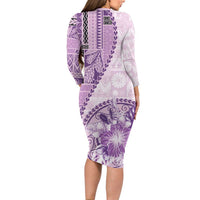 Samoa Siapo Elegant Family Matching Long Sleeve Bodycon Dress and Hawaiian Shirt Hibiscus Violet Motifs - Polynesian Pride