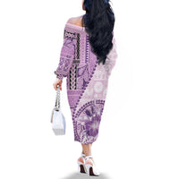 Samoa Siapo Elegant Family Matching Off The Shoulder Long Sleeve Dress and Hawaiian Shirt Hibiscus Violet Motifs - Polynesian Pride