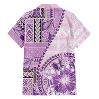 Samoa Siapo Elegant Family Matching Puletasi and Hawaiian Shirt Hibiscus Violet Motifs - Polynesian Pride