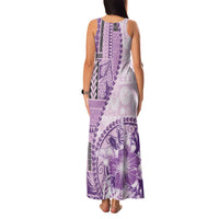 Samoa Siapo Elegant Family Matching Tank Maxi Dress and Hawaiian Shirt Hibiscus Violet Motifs - Polynesian Pride