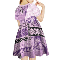 Samoa Siapo Elegant Kid Short Sleeve Dress Hibiscus Violet Motifs - Polynesian Pride