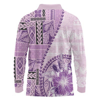 Samoa Siapo Elegant Long Sleeve Polo Shirt Hibiscus Violet Motifs - Polynesian Pride