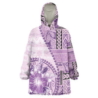 Samoa Siapo Elegant Wearable Blanket Hoodie Hibiscus Violet Motifs - Polynesian Pride