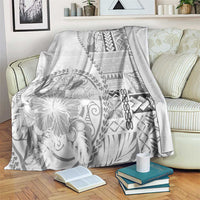Samoa Siapo Elegant Blanket Hibiscus White Motifs - Polynesian Pride