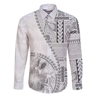 Samoa Siapo Elegant Family Matching Long Sleeve Bodycon Dress and Hawaiian Shirt Hibiscus White Motifs - Polynesian Pride