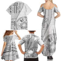 Samoa Siapo Elegant Family Matching Summer Maxi Dress and Hawaiian Shirt Hibiscus White Motifs - Polynesian Pride