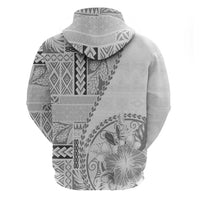 Samoa Siapo Elegant Hoodie Hibiscus White Motifs - Polynesian Pride