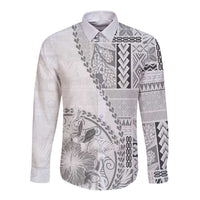 Samoa Siapo Elegant Long Sleeve Button Shirt Hibiscus White Motifs - Polynesian Pride