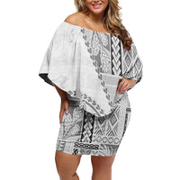 Samoa Siapo Elegant Off Shoulder Short Dress Hibiscus White Motifs - Polynesian Pride