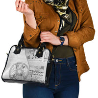 Samoa Siapo Elegant Shoulder Handbag Hibiscus White Motifs - Polynesian Pride