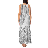 Samoa Siapo Elegant Tank Maxi Dress Hibiscus White Motifs - Polynesian Pride
